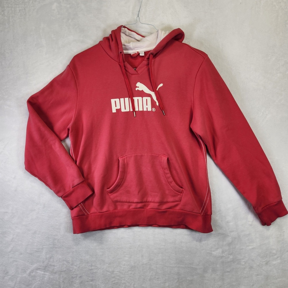 Puma Womens Red Logo Hoodieā Sweatshirt Long Sleeve Pullover Athletic Size L